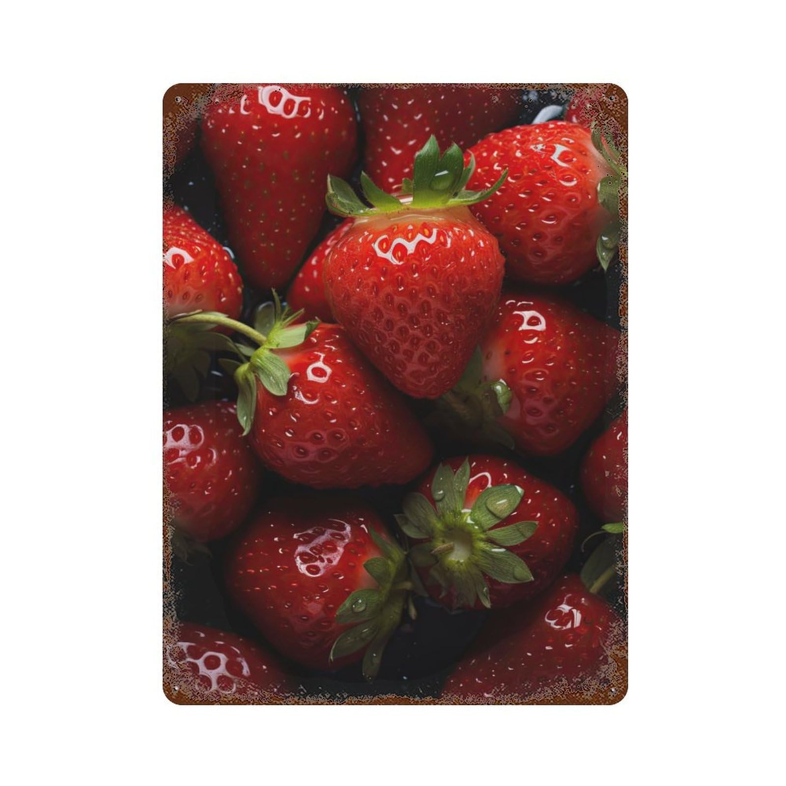 Garage Style Red Strawberry Weathered Tin Sign 15.7"x11.8", Classic Wall Plaque for Bar And Workshop