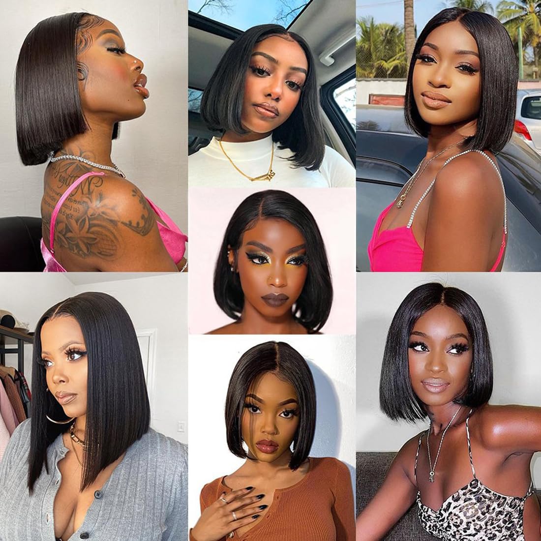 Short Bob Wig Perücke Echthaar Human Hair 13x4 Lace Frontal Wig Bob Wigs Perücke Natur Schwarz Transparent Lace Pre Plucked with Baby Hair 8 Zoll