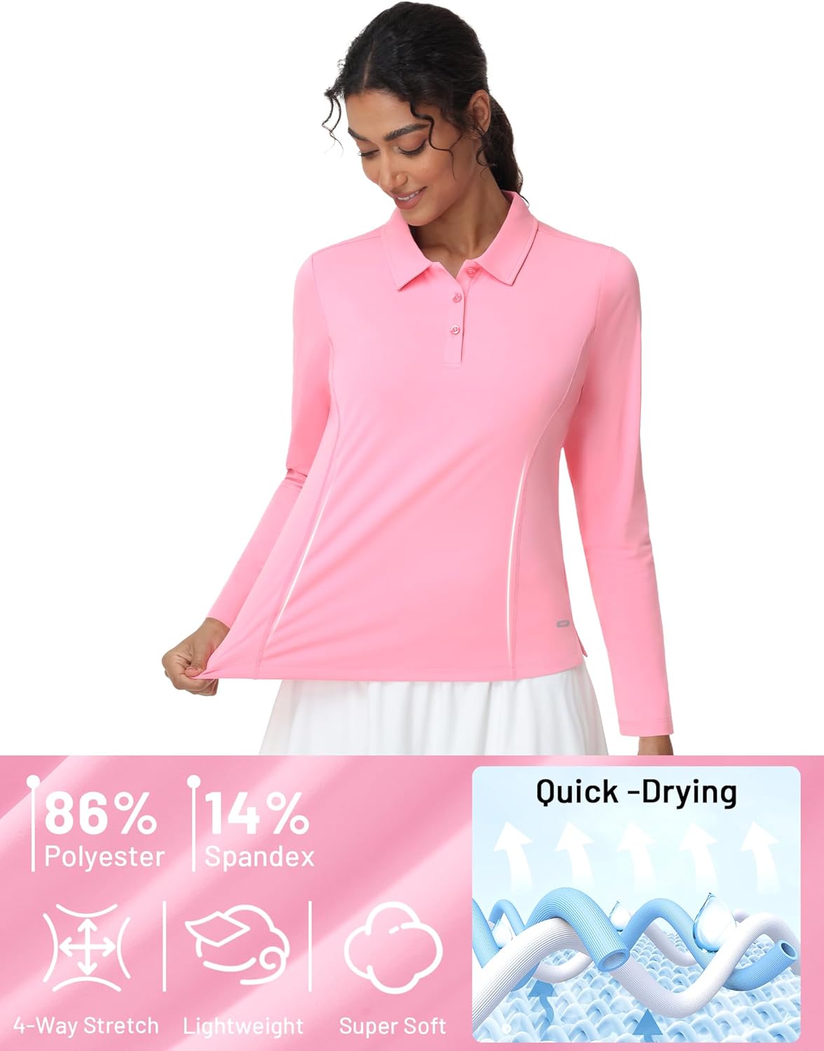 MIER Long Sleeve Polo Shirts for Women Quick Dry Collared Golf Tops for Athletic Tennis Work, Inherent UPF 50+ Sun Protection - Image 4
