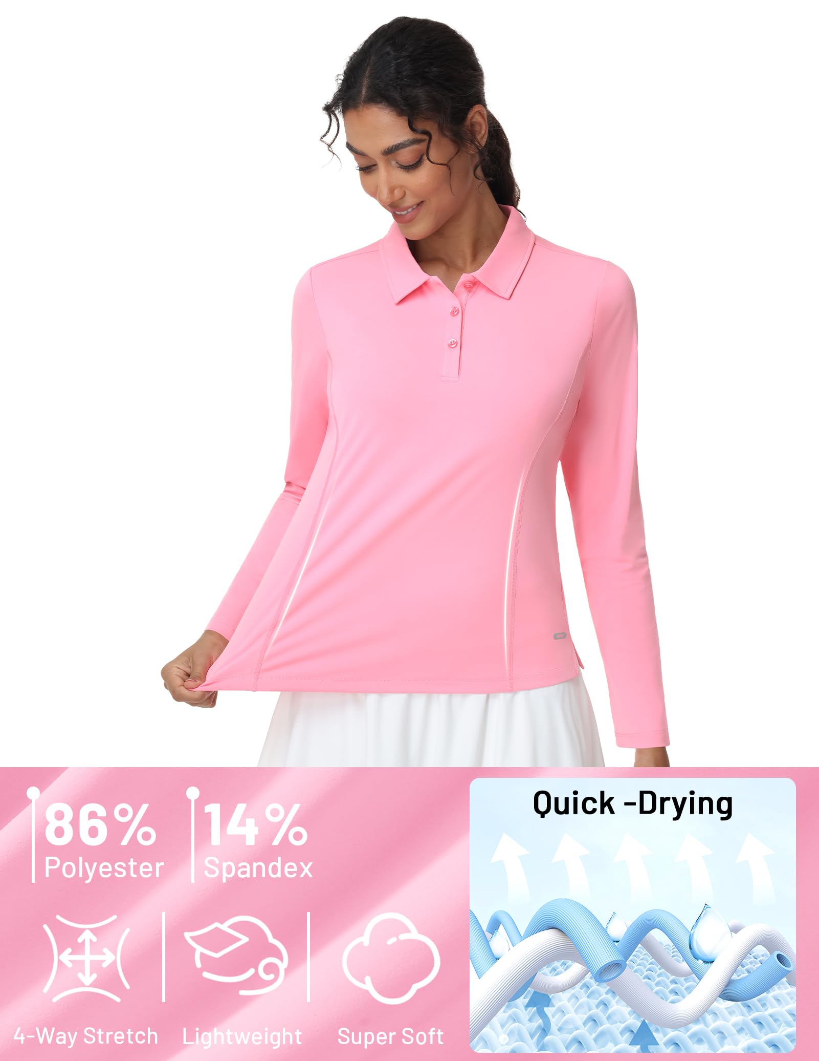 MIER Polo à manches longues pour femme - Séchage rapide - Col - Pour le travail de tennis athlétique - Protection solaire UPF 50+