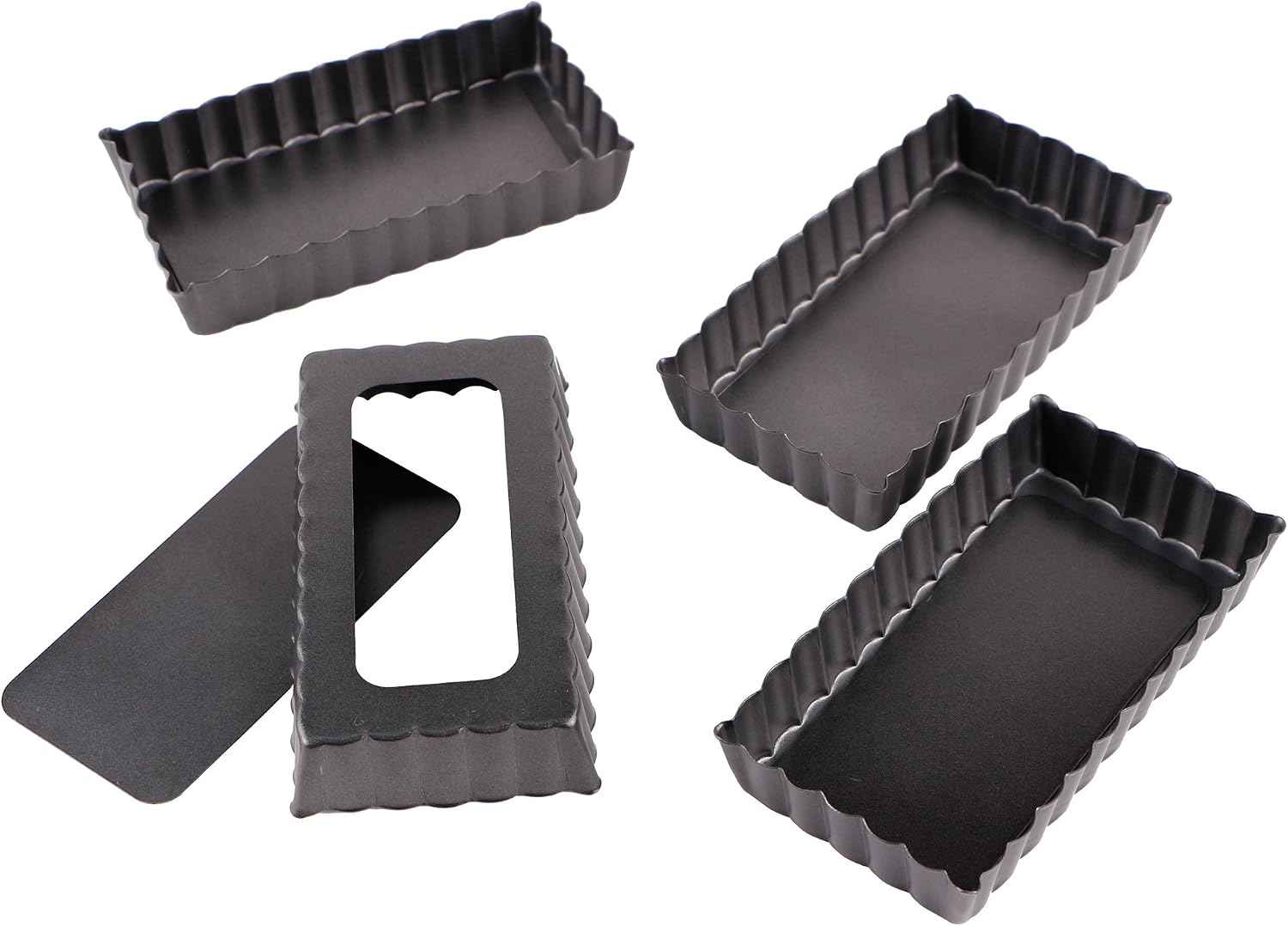 Webake 4 Pack Mini Tart Pans with Removable Bottom, Rectangular Baking Pan Non-Stick Cake Tin for Oven and Insta Pot Baking