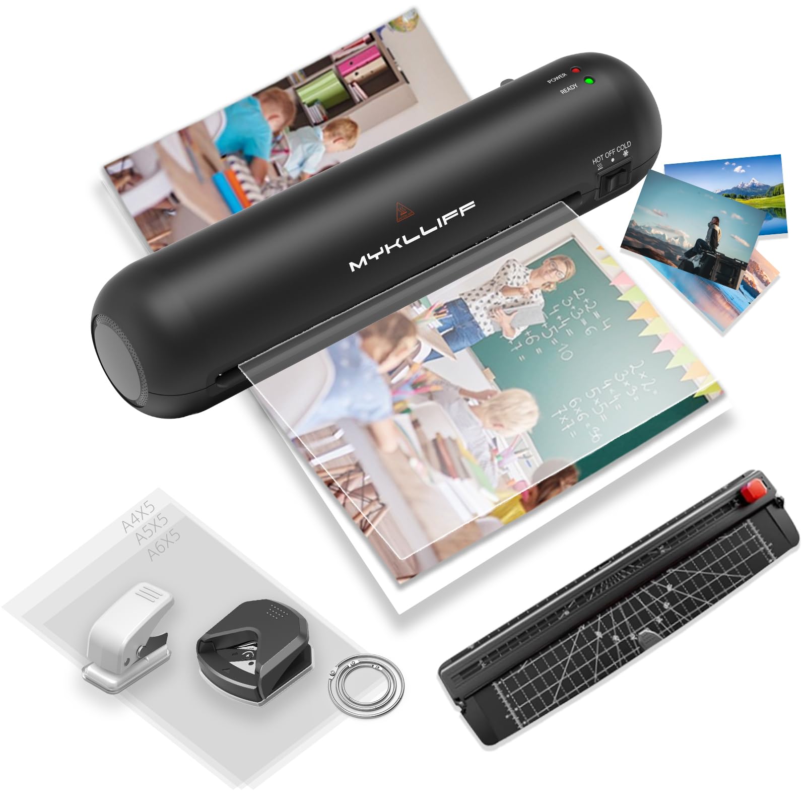 Laminatrice termica portatile da 22,9 cm con modalità calda e fredda, piccola macchina per laminazione A4 con rilascio di inceppamento ABS, riscaldamento 3 minuti, kit di laminazione fotografica 6 in
