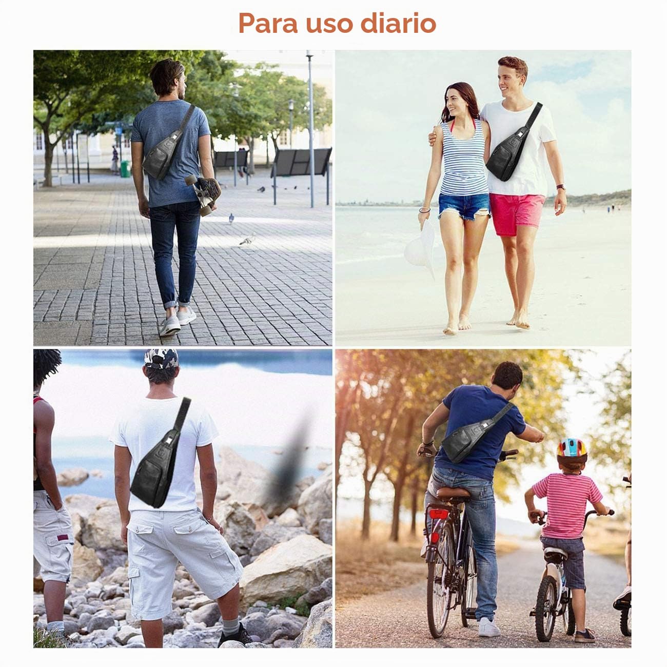 BULLCAPTAIN Bolso Hombres de Pecho Bolsa Bandolera, Cuero genuino Crossbody Bolso de hombro Bolsos de mochila Mochila Messenger Bag Daypack para el negocio Casual Sport Hiking Travel Negro