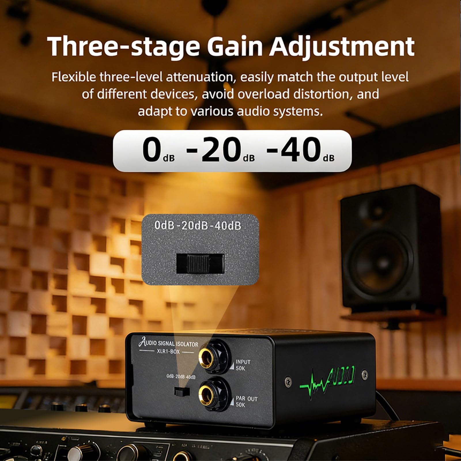 Isolatori acustici con 3 livelli di guadagno regolabili ad alta precisione per corrente e in mixer e chitarre elettriche processore segnali audio auto