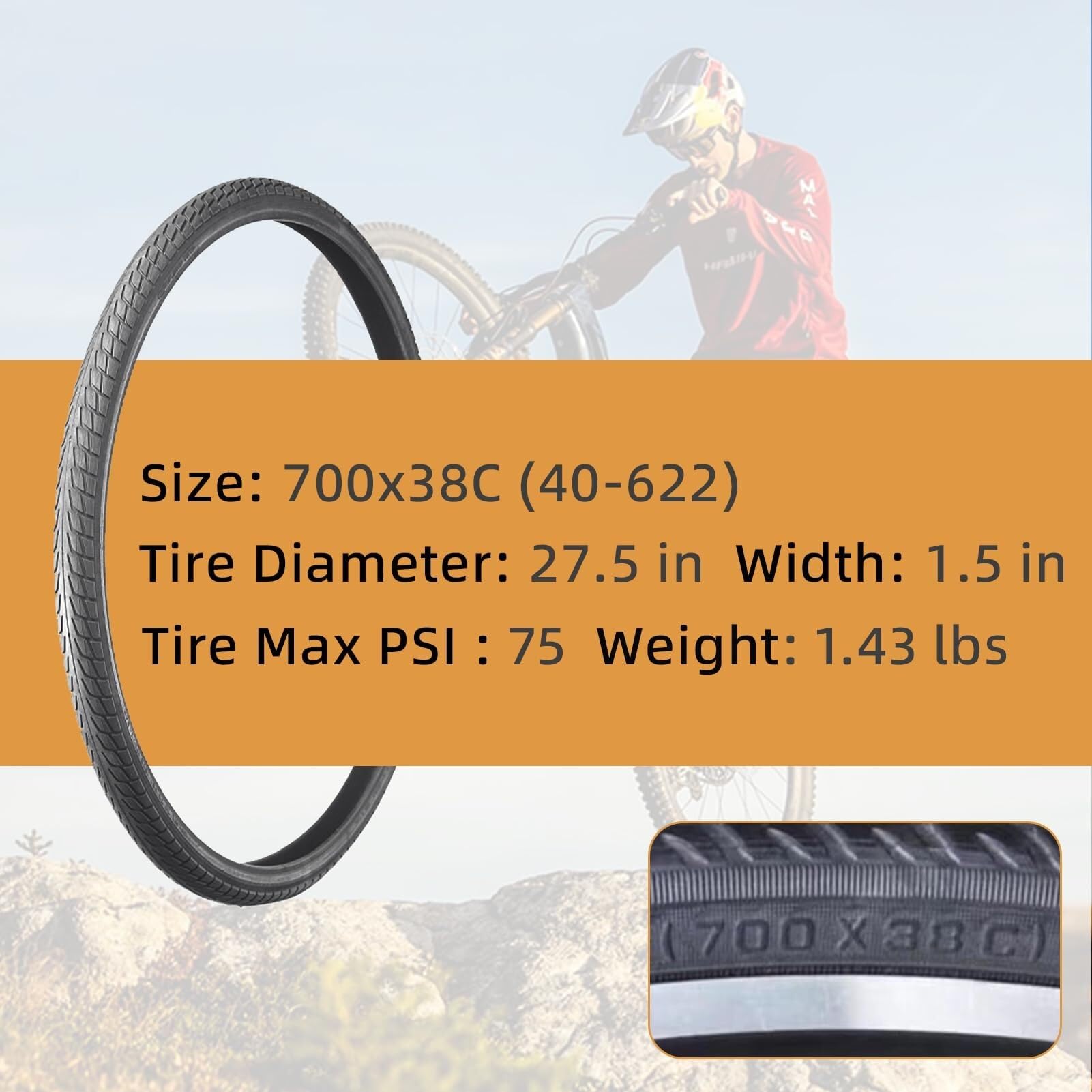 700x38c/700x40c 2 szt. Dętek Rowerowych Odpornych na Przebicie | Całoroczny Bieżnik Antypoślizgowy, Wytrzymała Guma | do Rowerów Szosowych| Maks. 75 PSI(700x38c)
