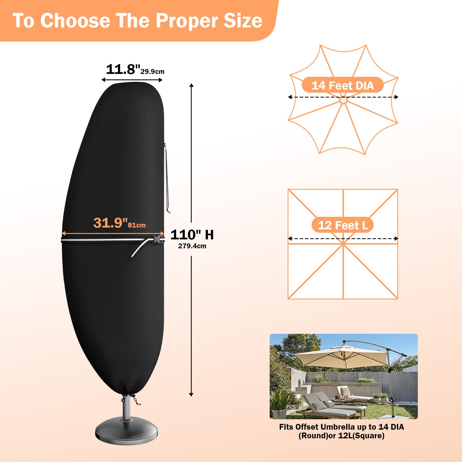 HOLDCOVER Patio Umbrella Cover for 12-14 Feet Offset Cantilever Umbrellas
