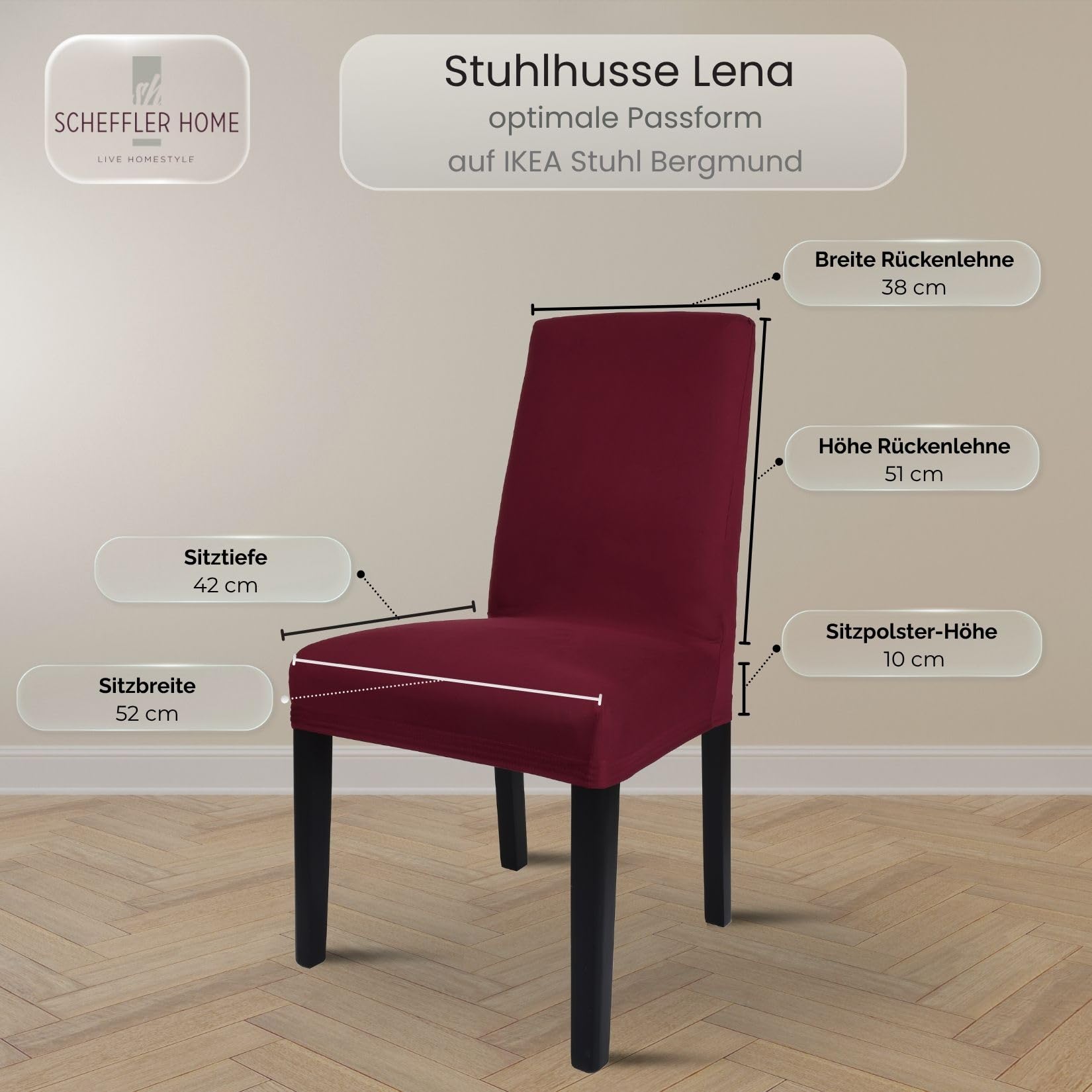 SCHEFFLER-Home Fundas Sillas de Comedor Elásticas Lena – Set de 6 Elegantes Fundas Sillas Ajustables – Fundas para Sillas con Banda Elástica, Azúl