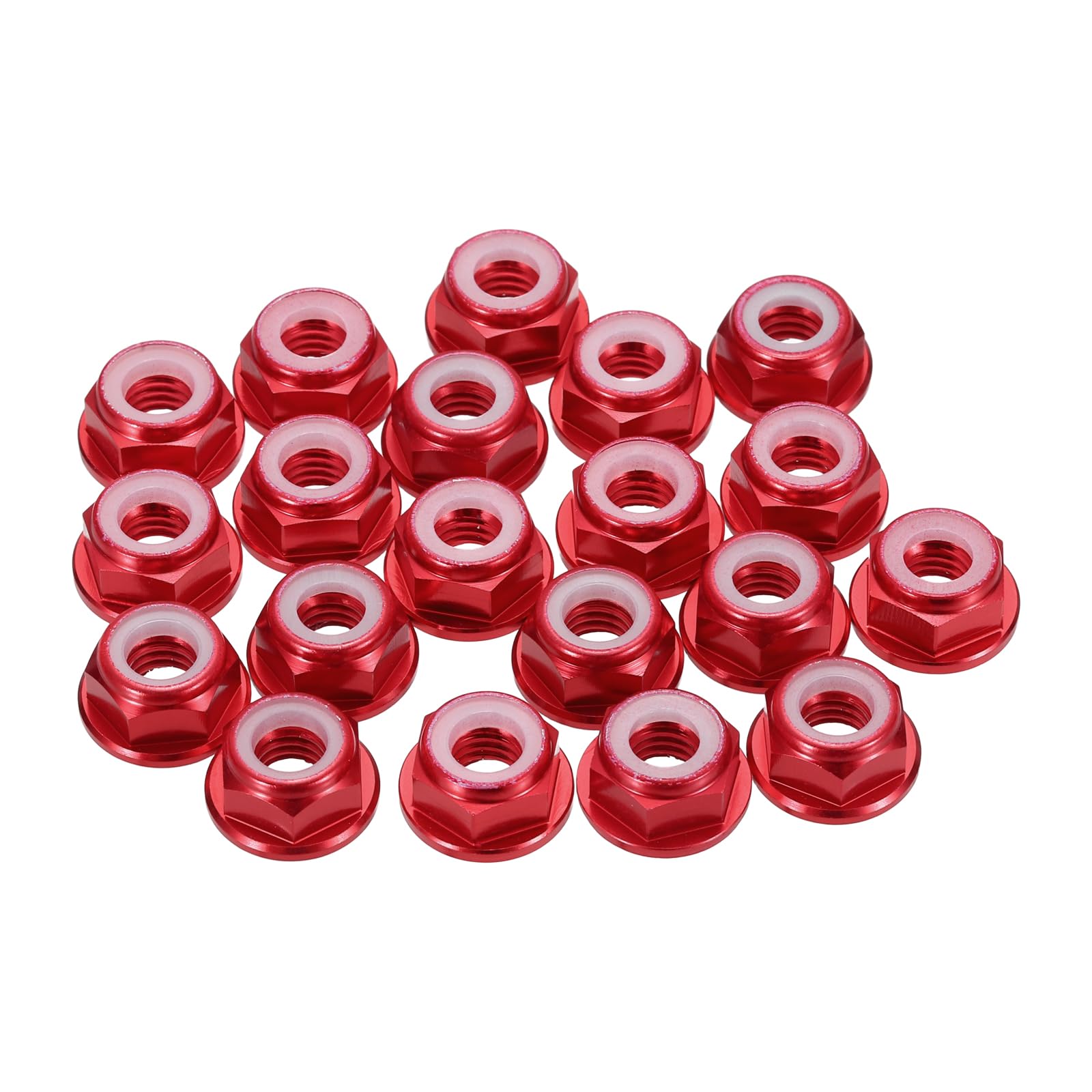 sourcing map 20 Pcs M6 Pitch 1mm Aluminum Alloy Lock Nuts Flanged Hex Nuts Nylon Locking Serrated for RC Drone Quadcopter Motor Prop Adapter FPV Parts Fasteners, Red