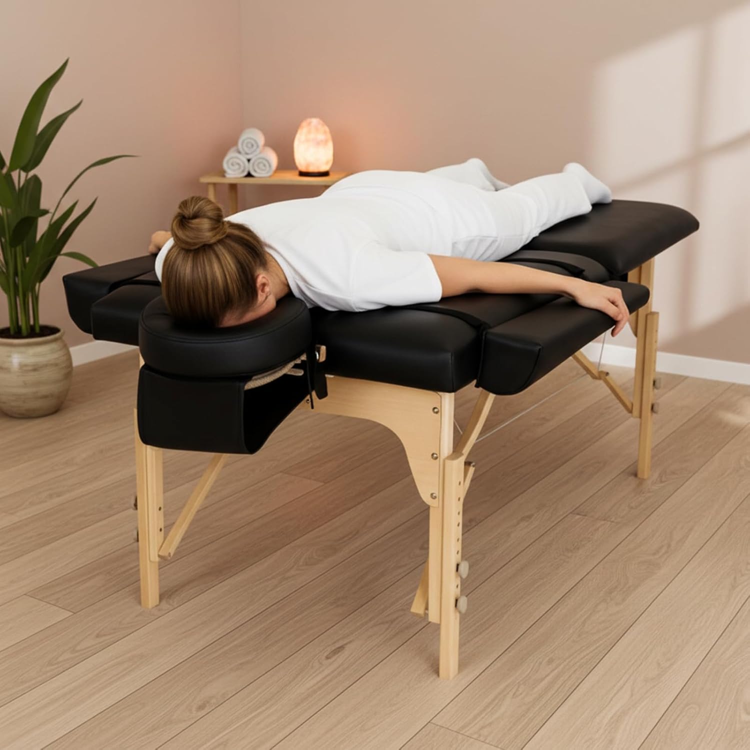 AceOrbit Massage Table Arm Rest Bolster Pillow Set Adjustable PU Leather Side Arm Extensions with Secure Straps for Massage Table (Black)