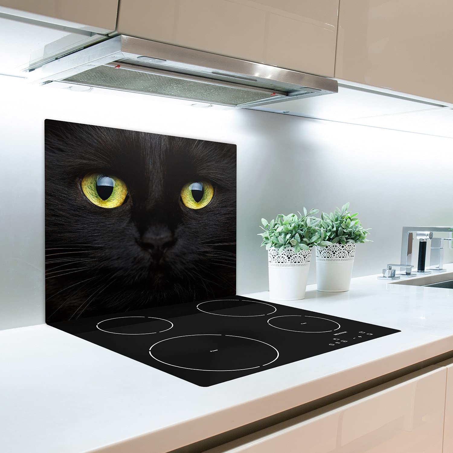 Coloray Planche à Découper Verre Trempé 60x52cm Motif Chat - Protection Induction Et Cuisson