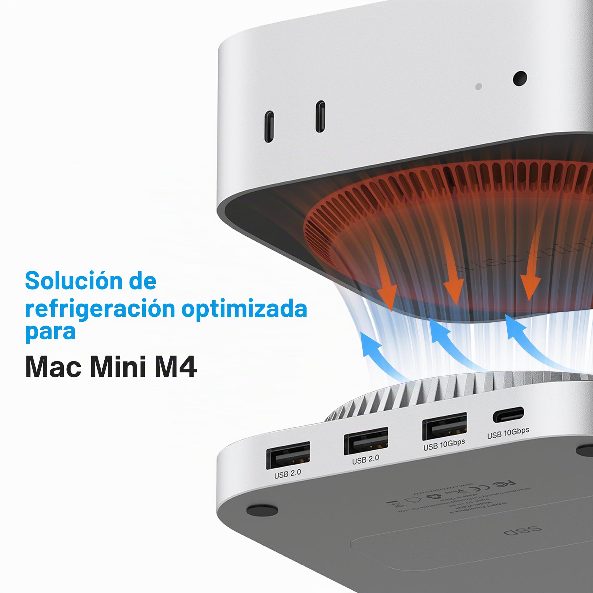 IVANKY 13-en-1 Estación de Acoplamiento para Mac Mini M4 & M4 Pro (2024) | Soporte con Carcasa SSD M.2 NVMe, Hub HDMI 4K@120Hz, 2×10 Gbps USB A/C, SD/TF, 2 Puertos Audio (Sliver, Velocidad elevada)