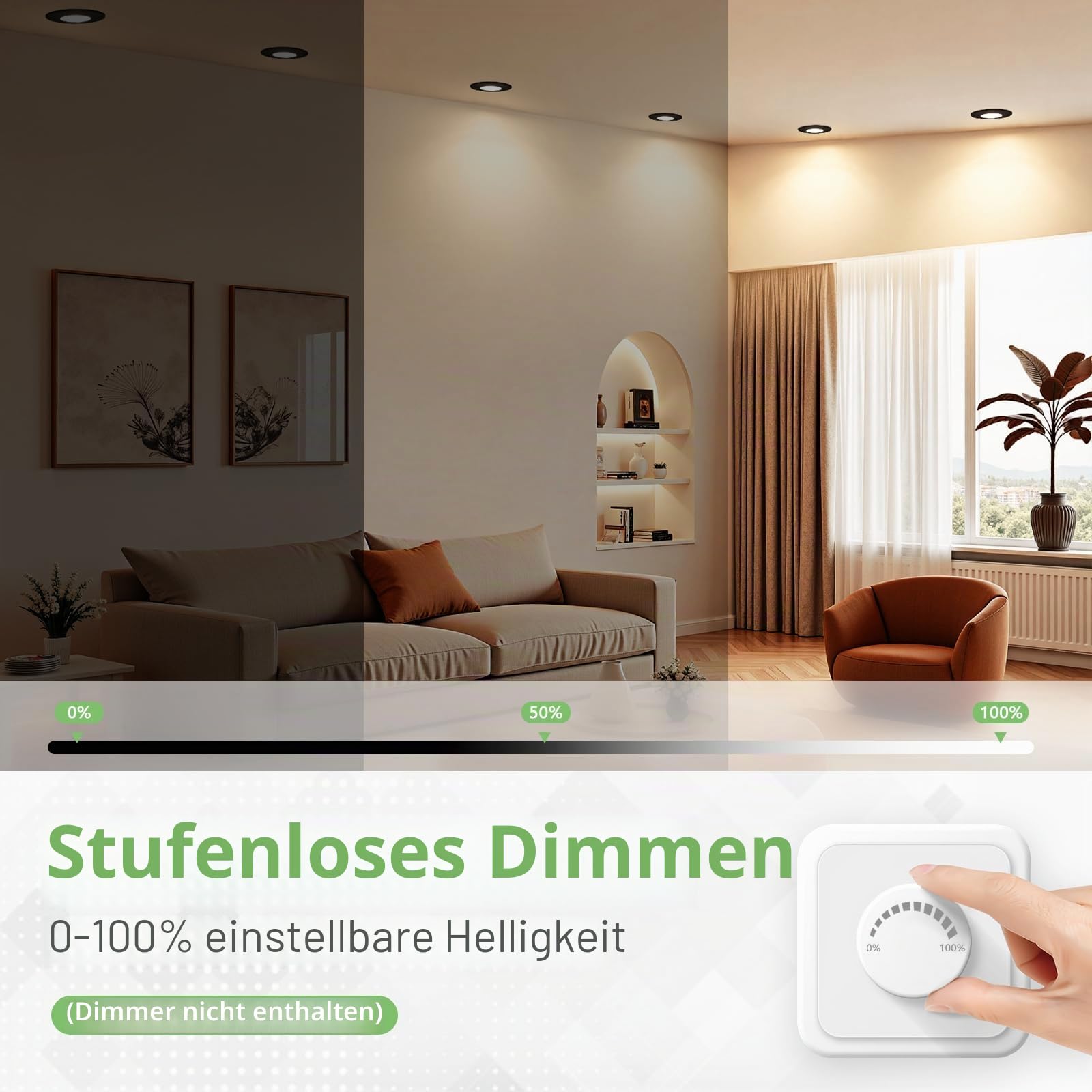 KYOTECH LED Einbaustrahler 230V Dimmbar 3CCT IP65 Deckenspots 60-75mm | 7W 770LM LED Einbauleuchten 2700K/4000K/6000K Spot Ultra Flach für Badezimmer Balkon Wohnzimmer 10er Schwarz