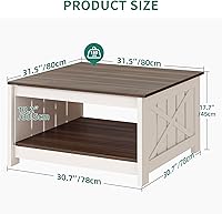 Vista 2 de Mesa de centro de granja con almacenamiento, mesa de cóctel de madera rústica, mesas de centro cuadradas para sala de estar, sala de reuniones