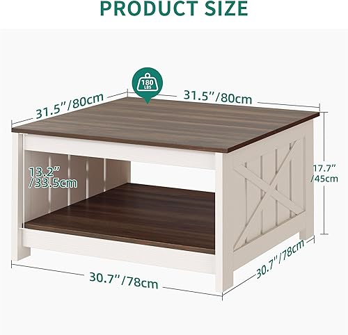 Miniatura 2 de Mesa de centro de granja con almacenamiento, mesa de cóctel de madera rústica, mesas de centro cuadradas para sala de estar, sala de reuniones con