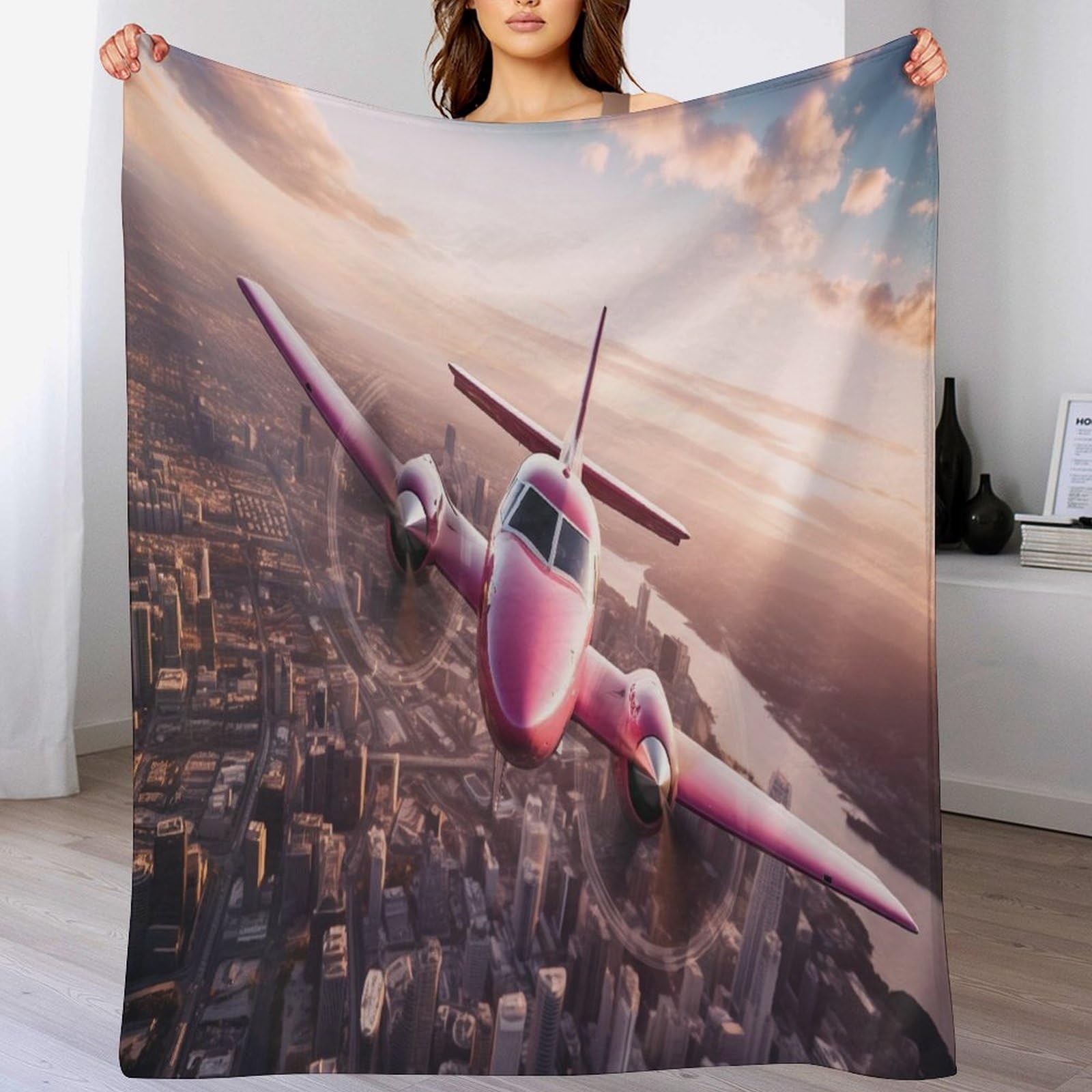 Couverture en lit douce rose avion plaid flannel jeté de canapé