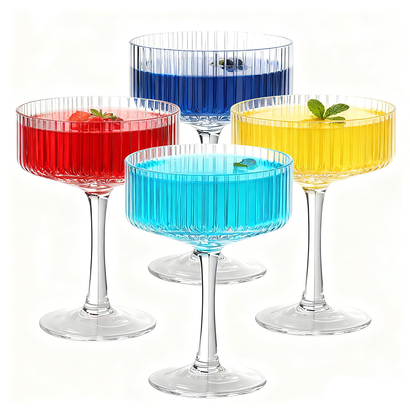 Champagner Schalen 4er Set, 280ml Cocktailgläser, Vintage Gläser Für Zuhause, Bar, Partyabende, Spülmaschinengeeignet