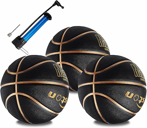 Senston Basketball 3 Pack Set Outdoor Indoor Rubber Basketball Ball Official Size 7 Street Basketball with Pump
