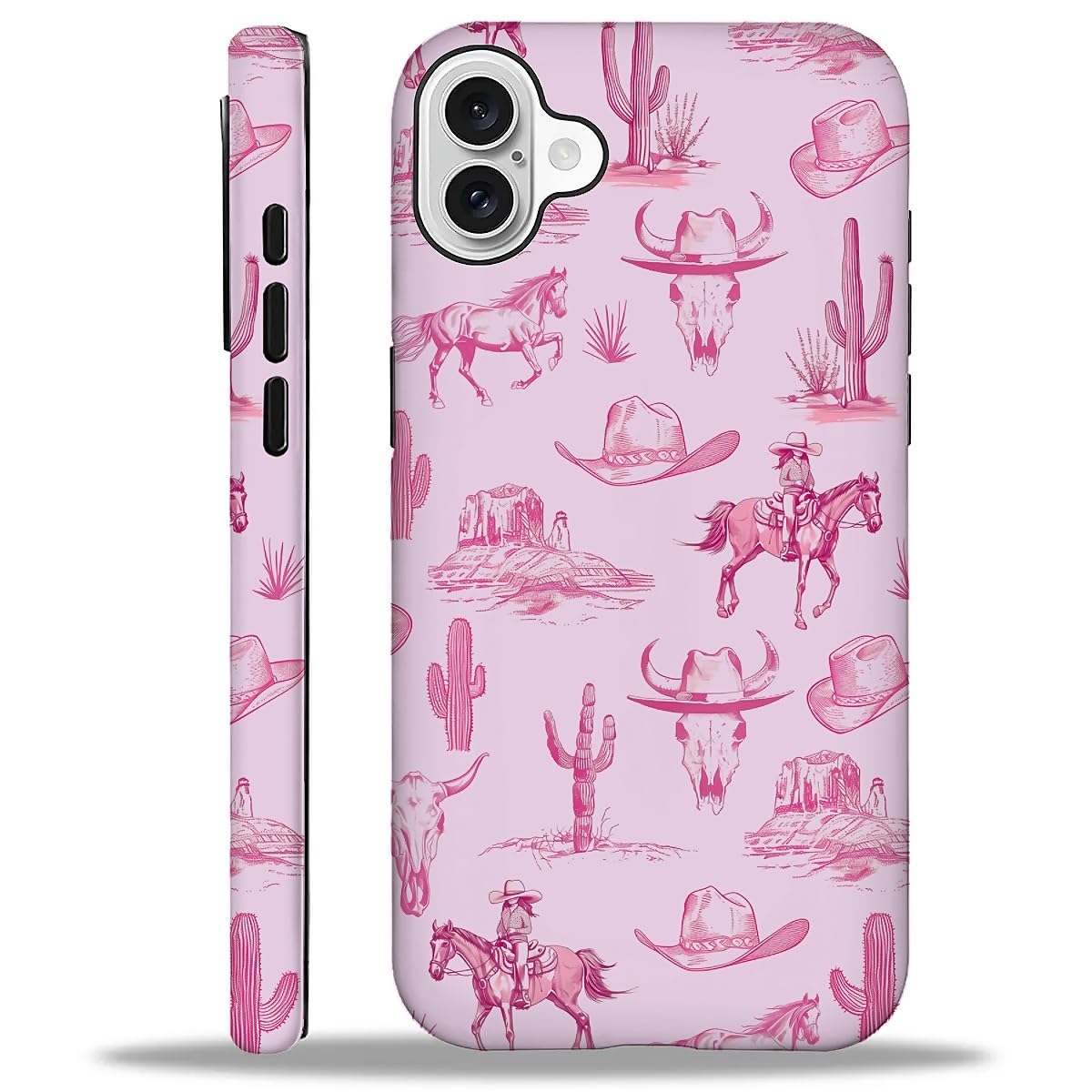 SmaMZ for iPhone 16 Plus Case, T2 Pink Desert Cowboy Horse Shockproof Rugged Cover Dual Layer Soft TPU Hard PC Bumper Case Design for iPhone 16 Plus