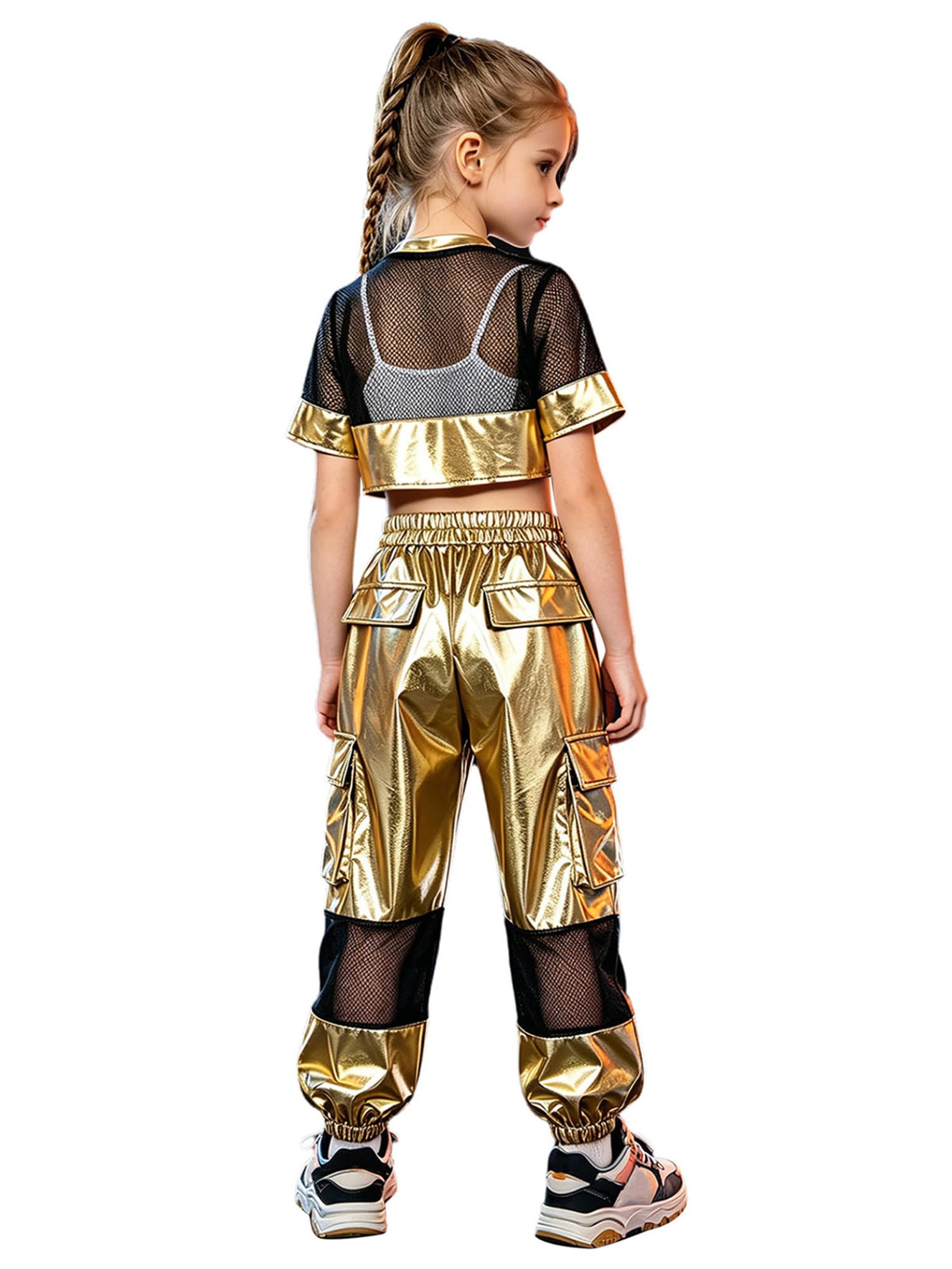 Tanzoutfits dziewczęcy dziecięcy metaliczny hip hop street dance zestaw ubrań