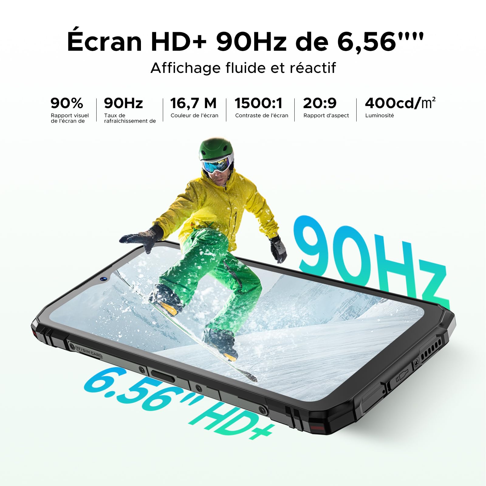 BLADE10-E Telephone Portable Incassable Android 15, 24Go + 128Go/TF 2To, 6150 mAh, 6,56" HD+ IPS Smartphone Incassable, 16MP+8MP UNISOC T7250 IP68/IP69K/NFC/Face ID/3 Fentes pour Cartes