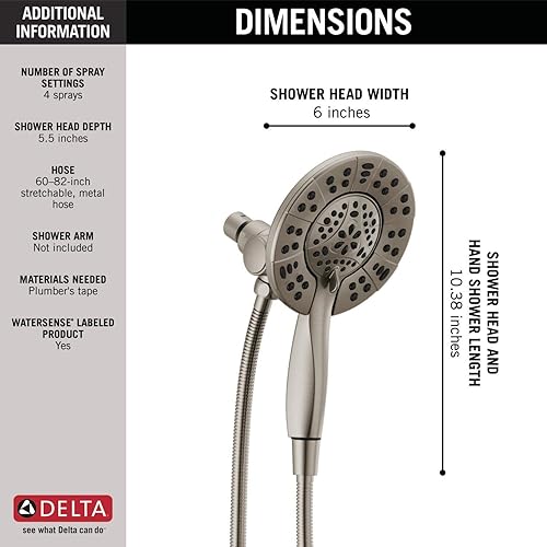 Miniatura 5 de Delta Faucet 4-Spray In2ition - Cabezal de ducha doble con rociador de mano, cabezal de ducha de níquel cepillado con manguera, cabezales de ducha