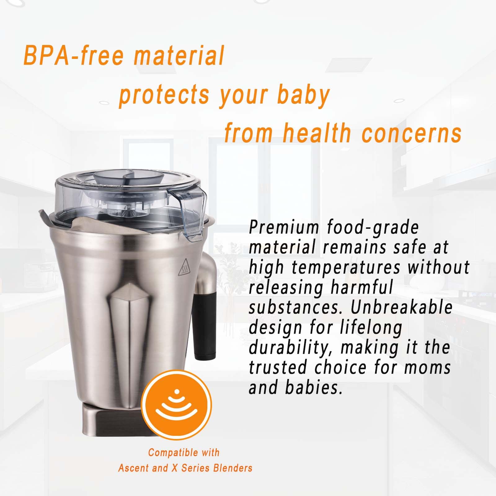 Contenitore in acciaio inox per frullatori Vitamix da 1,8 l, sostituisce 5200 E310 Pro 750 A3500 X4 ecc., compatibile con la serie Classic/Explorian/Professional/Ascent/Propel Series Brocca
