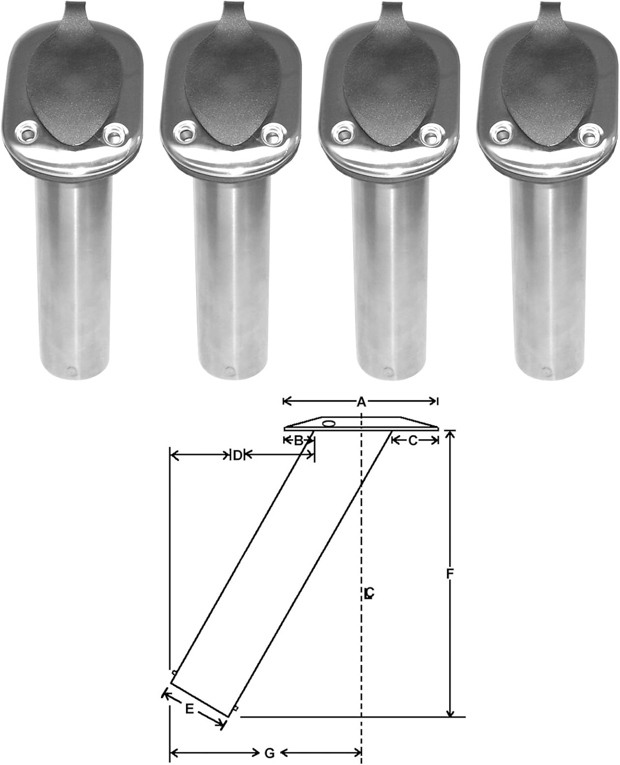 30 Degree Stamped Rod Holder, Set of 4, Stainless Steel