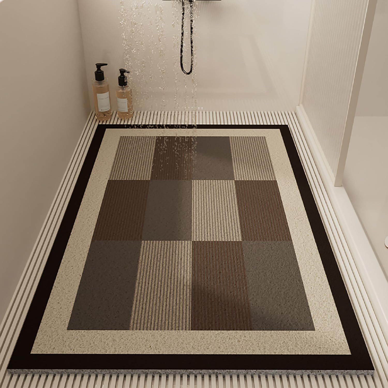 Tappeto Doccia Antiscivolo 60x120cm,Tappeto Bagno in Luffa,Tappetino Doccia Senza Ventose,Tappetino Vasca con Fori di Drenaggio,Motivo Geometrico 40