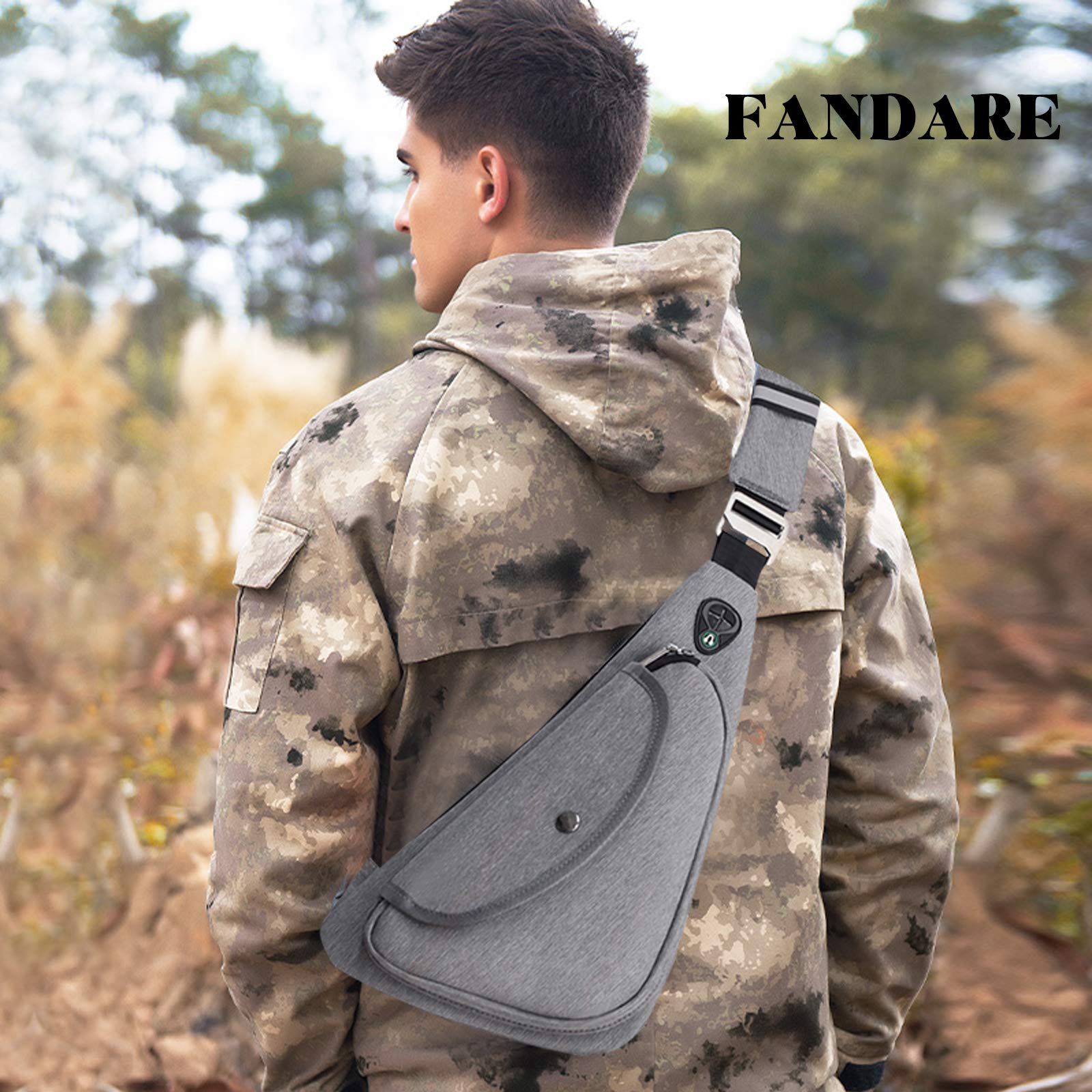 FANDARE Ultra-léger Sac de Poitrine Homme Sacoche Bandouliere Léger Sling Bag Garçon Sac d'Epaule pour Voyage Sport Randonnée Vélo Camping Excursion Sac Poitrine Gris A