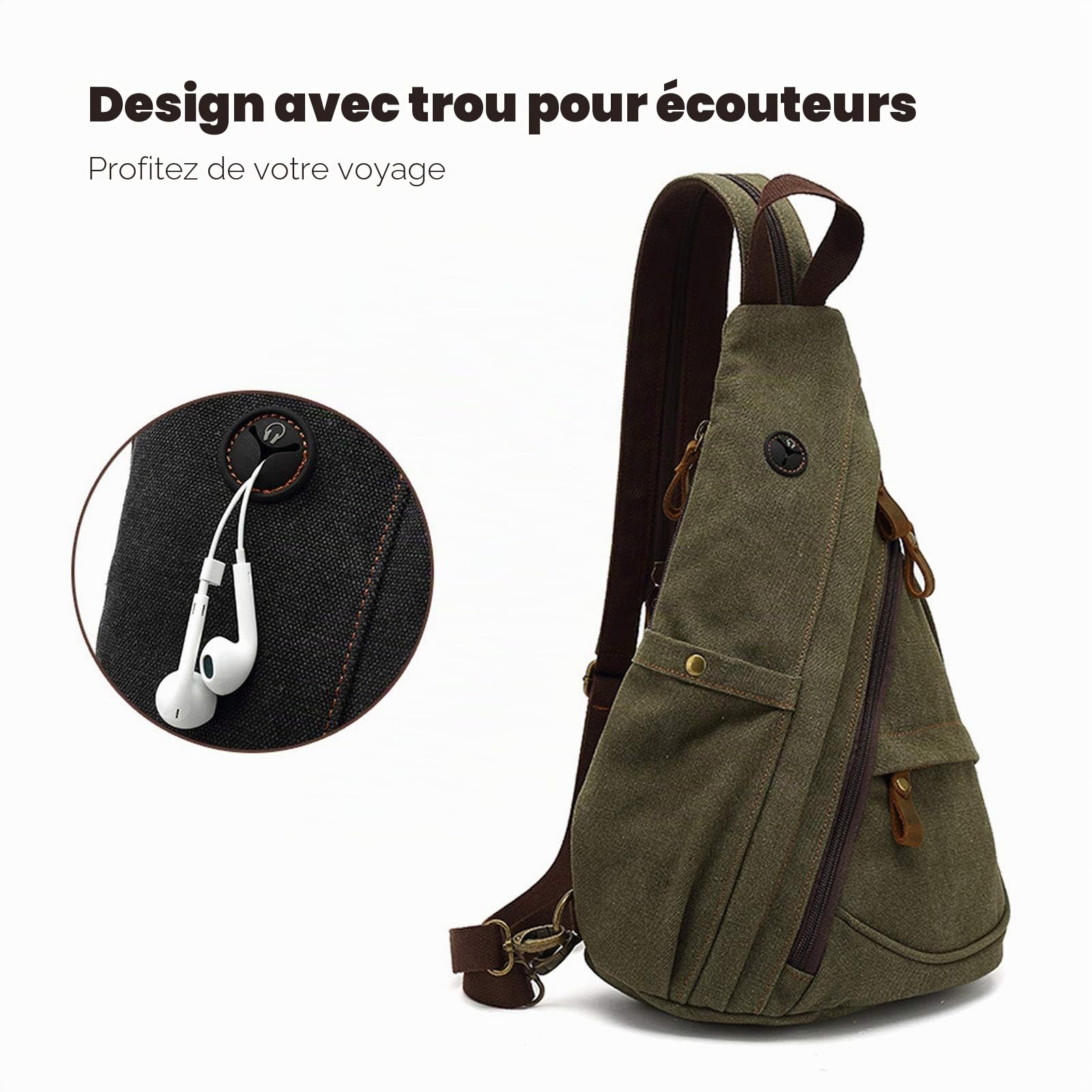 FANDARE Retro Sac de Poitrine Homme Sac À Dos Femme Sling Bag Toile Sac d'Epaule Sacoche Sac Bandoulière pour Affaires Université École Cyclisme Camping Voyage