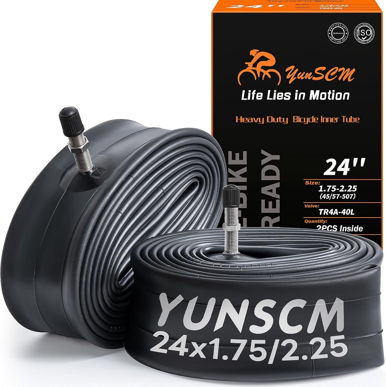 2-PCS 24" Heavy Duty Bike Tubes 24X1.75/2.25 TR4A-40L 45/57-507 Inner Tubes Compatible with 24 X 1.75 24X1.95 24X2.0 24X2.10 24X2.20 24X2.125 24X2.25 Cruisers, City, Mountain Bicycle Bike Tire Tubes
