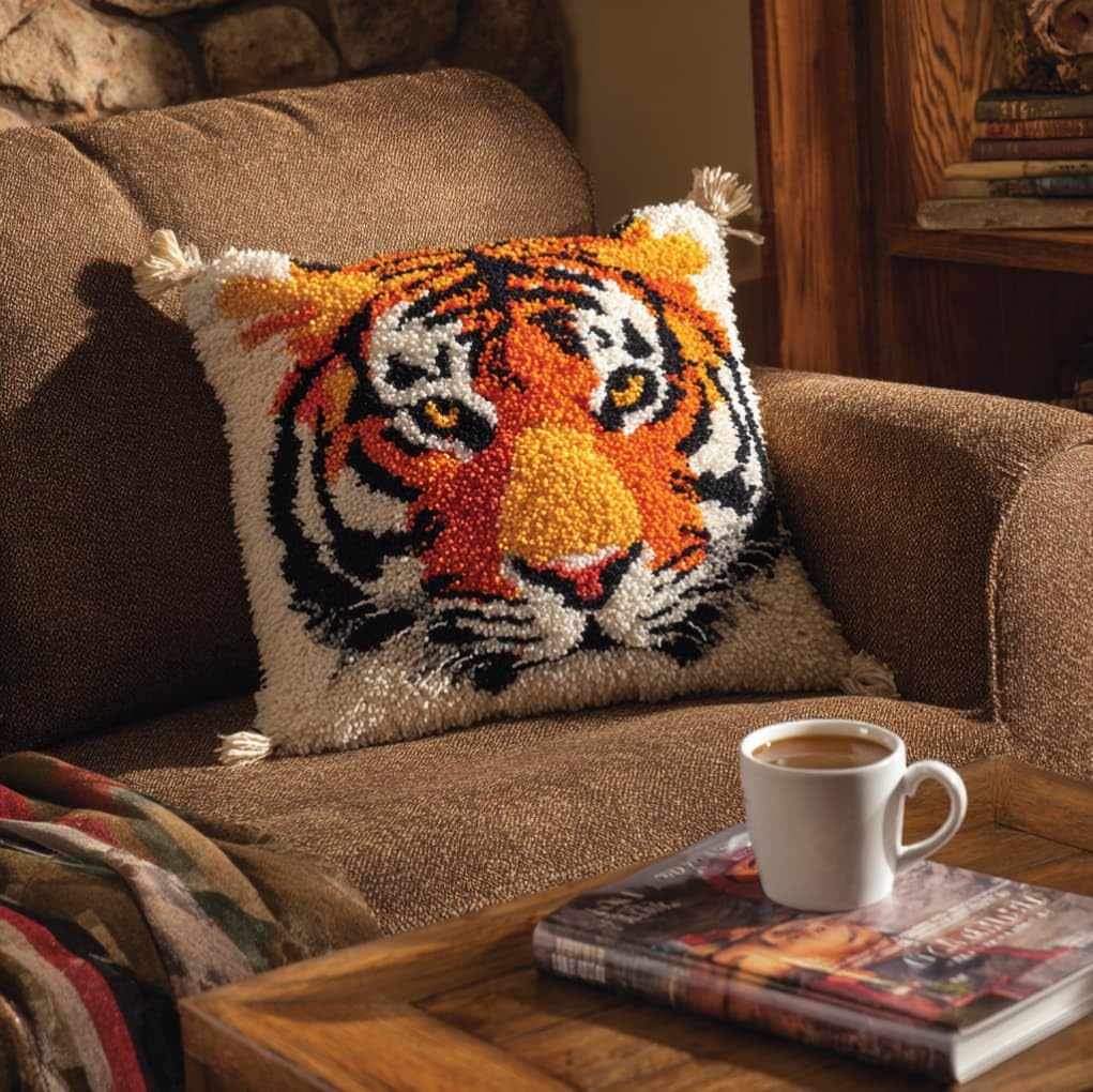 AxiangziK DIY Latch Hook Pillow Kit,Tiger