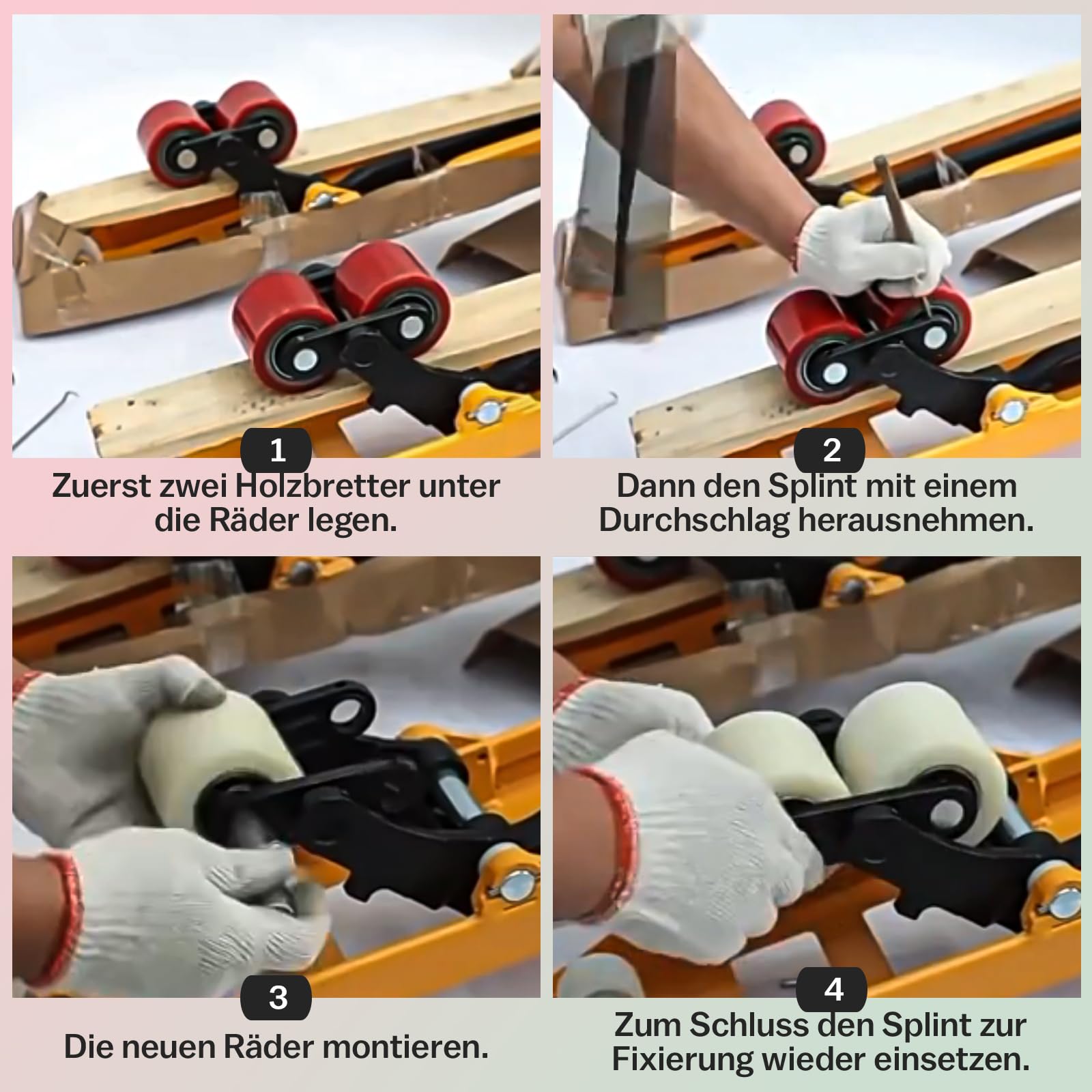 2 Stück Hubwagen Rolle Polyurethan 82 x 100 mm, mit Kugellager Rollen für Hubwagen Ersatzrollen Laufrolle | Achse 20 mm | Durchmesser 82 mm | Breite 100 mm | Maximale Belastung: 700 KG