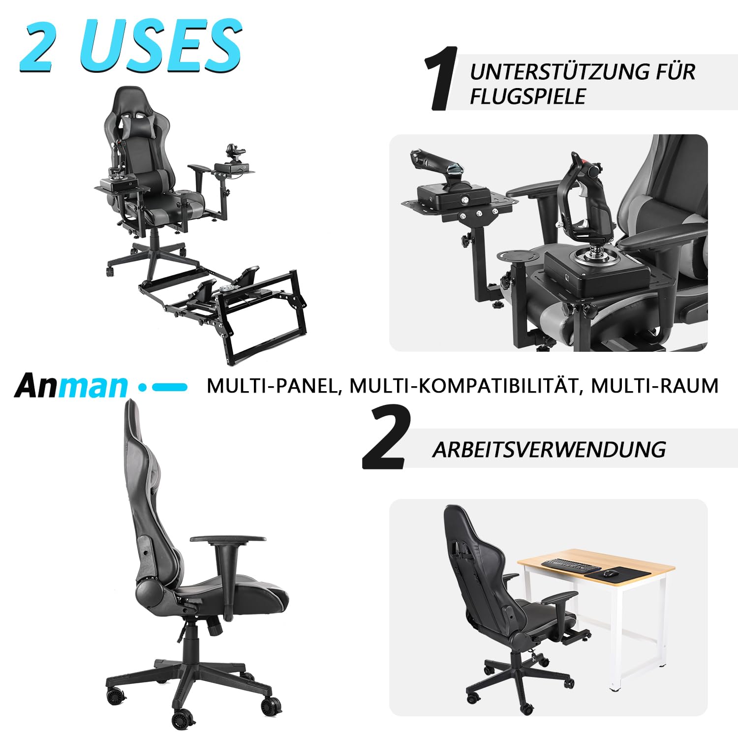 Anman X56 Flugsimulator Cockpit mit Pedal Ständer Passend für Thrustmaster A10C Hotas Warthog, für Logitech X52,Lenkrad, Handbremse, Pedale nicht enthalten
