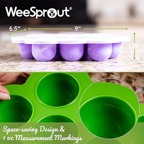 Miniatura 4 de WeeSprout - Bandeja de silicona para congelar alimentos para bebés con tapa de clip recipiente de almacenamiento perfecto para alimentos caseros de