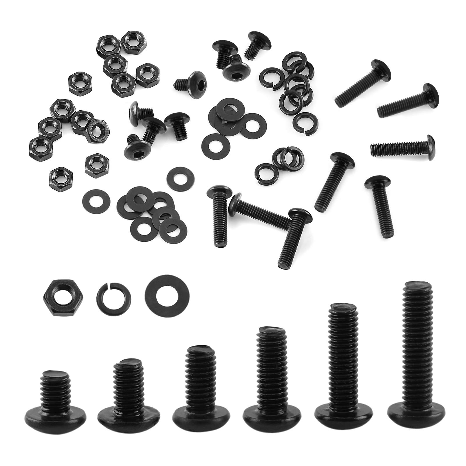 M3 Screws with Nuts and Washers Assortment Set, 300 Pcs Hex Socket Head Screws Assorted, Black Alloy Steel Full Thread Cap Button Hexagon Bolt and Nuts Flat Washers Machine Set Kit(B-Button Head)