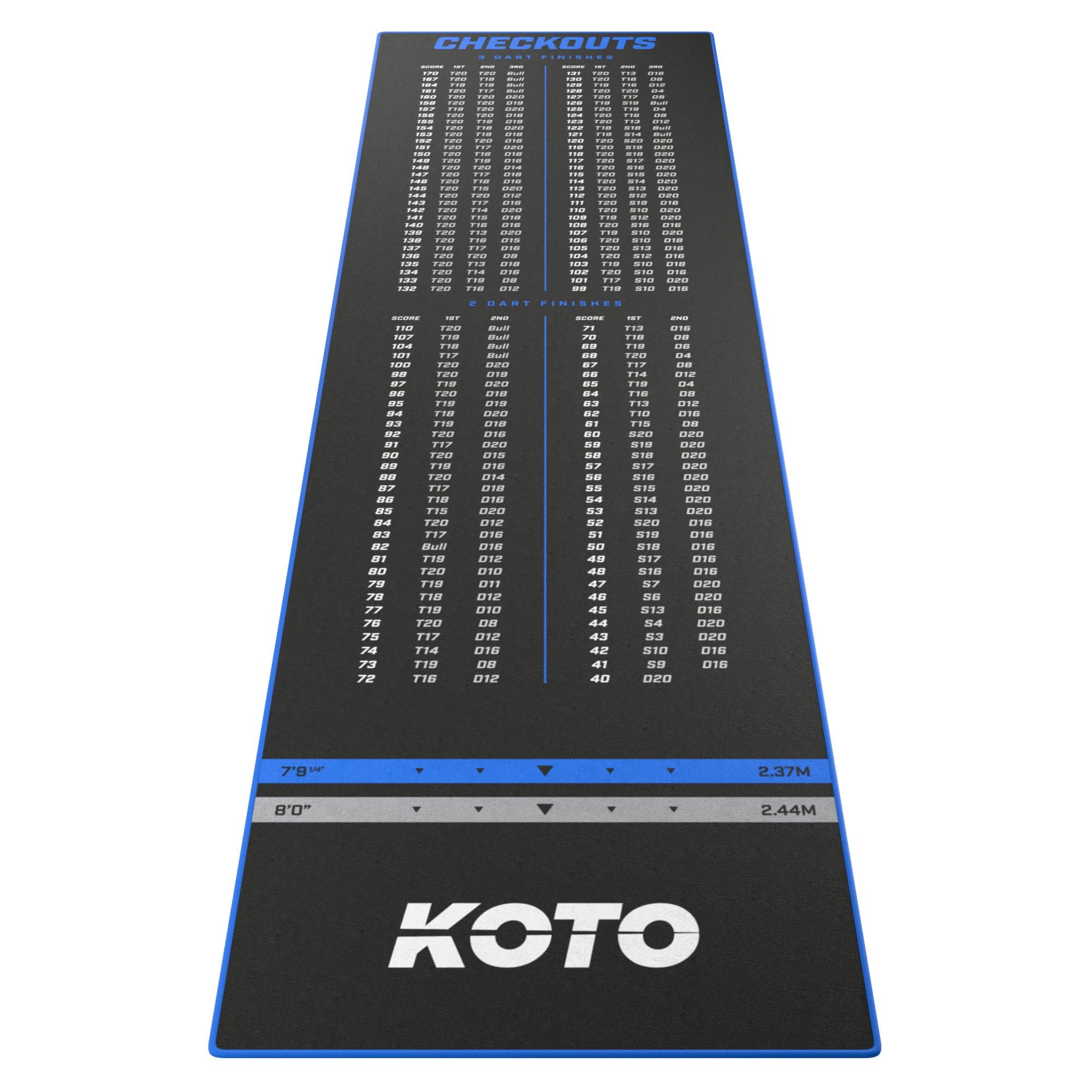 KOTO - Carpet Checkout Blue 285 x 80 cm, Incl. Score Indicator, Non Slip Carpet Darts Mat, Professional Dart Mat, PRedect Floor & Darts — image 1