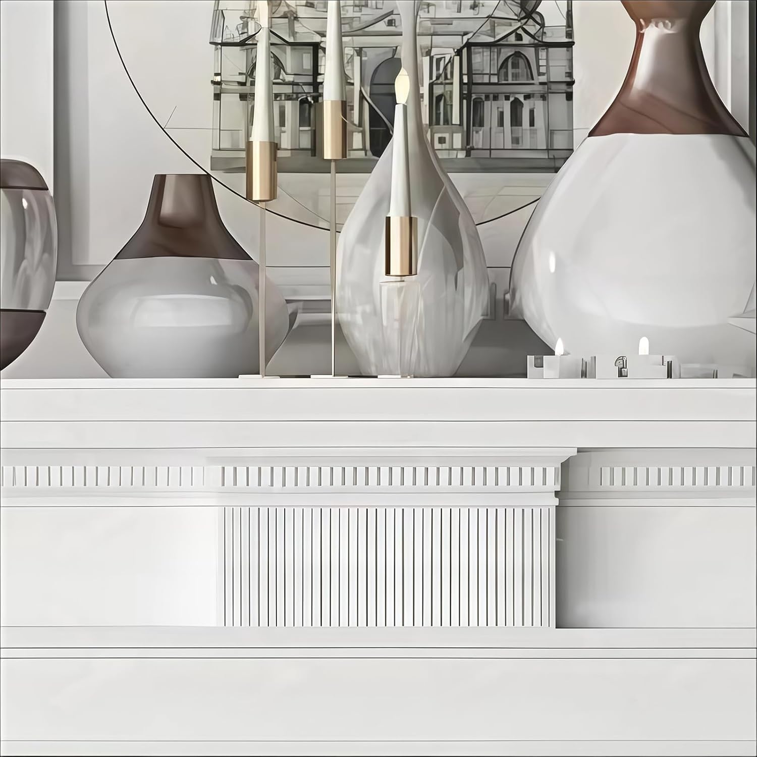 Fireplace Mantel Surround Traditional Solid Birch Wood Fireplace Mantel White Decorative Surround with Fluted Columns