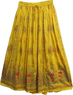 Yoga Trendz Womens Indian Sequin Crinkle Broomstick Gypsy Long Skirt (3 Piece)