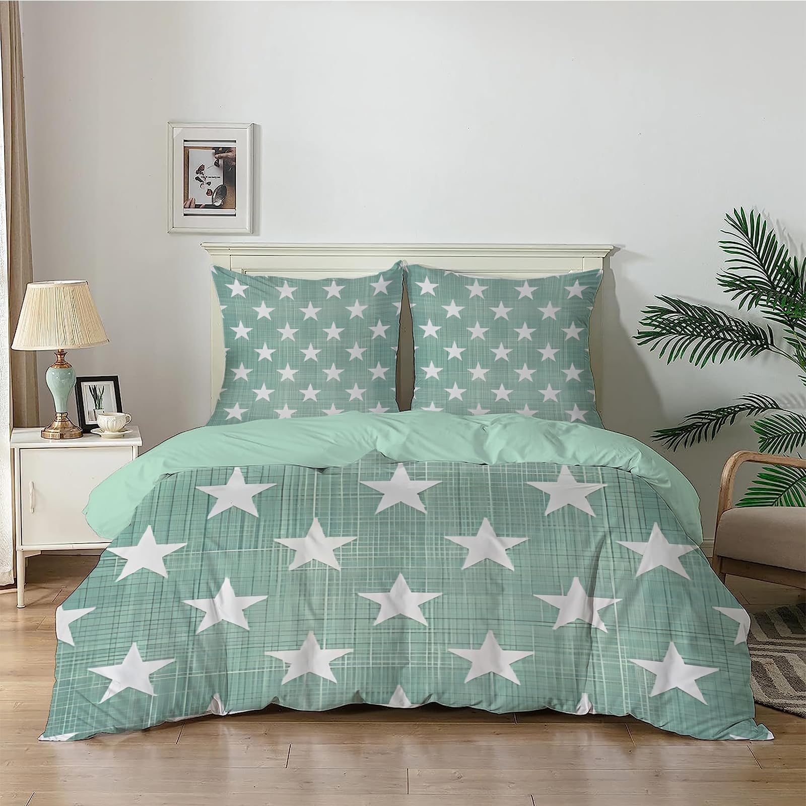 Housse de couette 220x240 bleu nuit et parure lit 180x200 étoiles grises