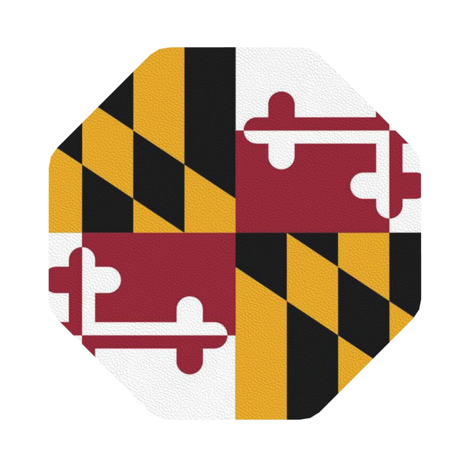 Flag of Maryland PU Leather Coasters Set of 6 Octagon Drink Coasters