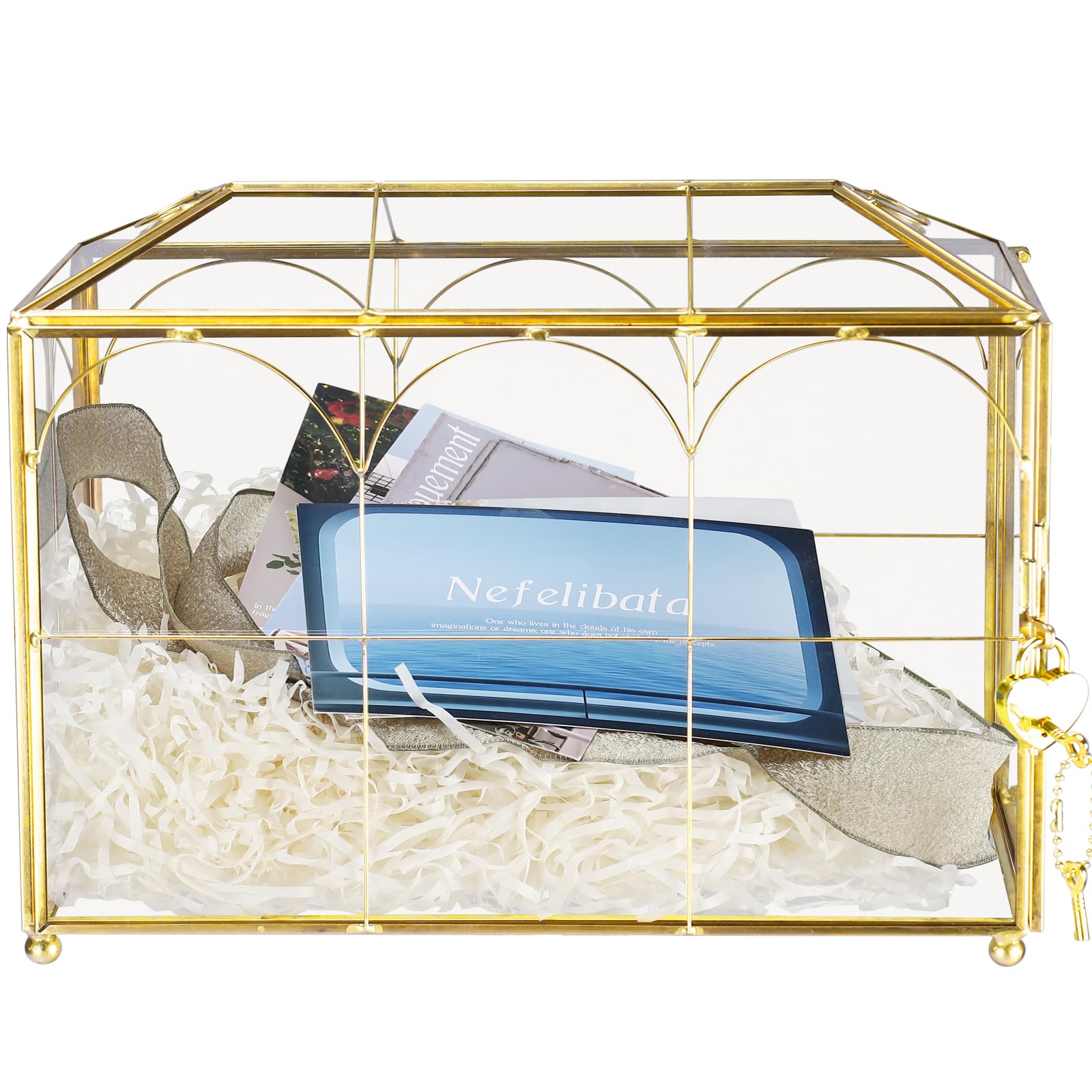 Photo 1 of HighFree Wedding Card Box with Lock & Slot, Medium, Gold