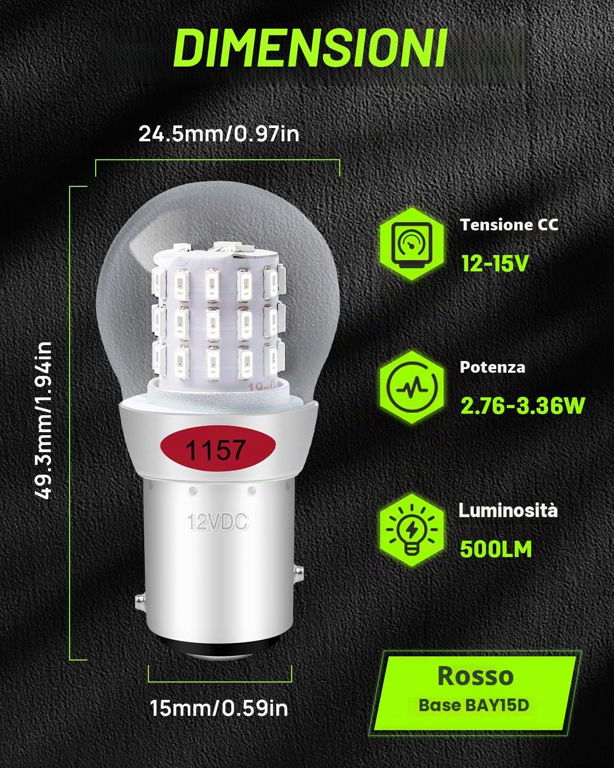 Defvnsy P21/5W 1157 BAY15D LED Lampadina, Super Luminoso Rosso 12V 3W Lampadine, 3014 39SMD Lampadine LED Per Luci Di Posizione, Luce Dei Freni, Fanali Posteriori, Luce Stop-2Pz