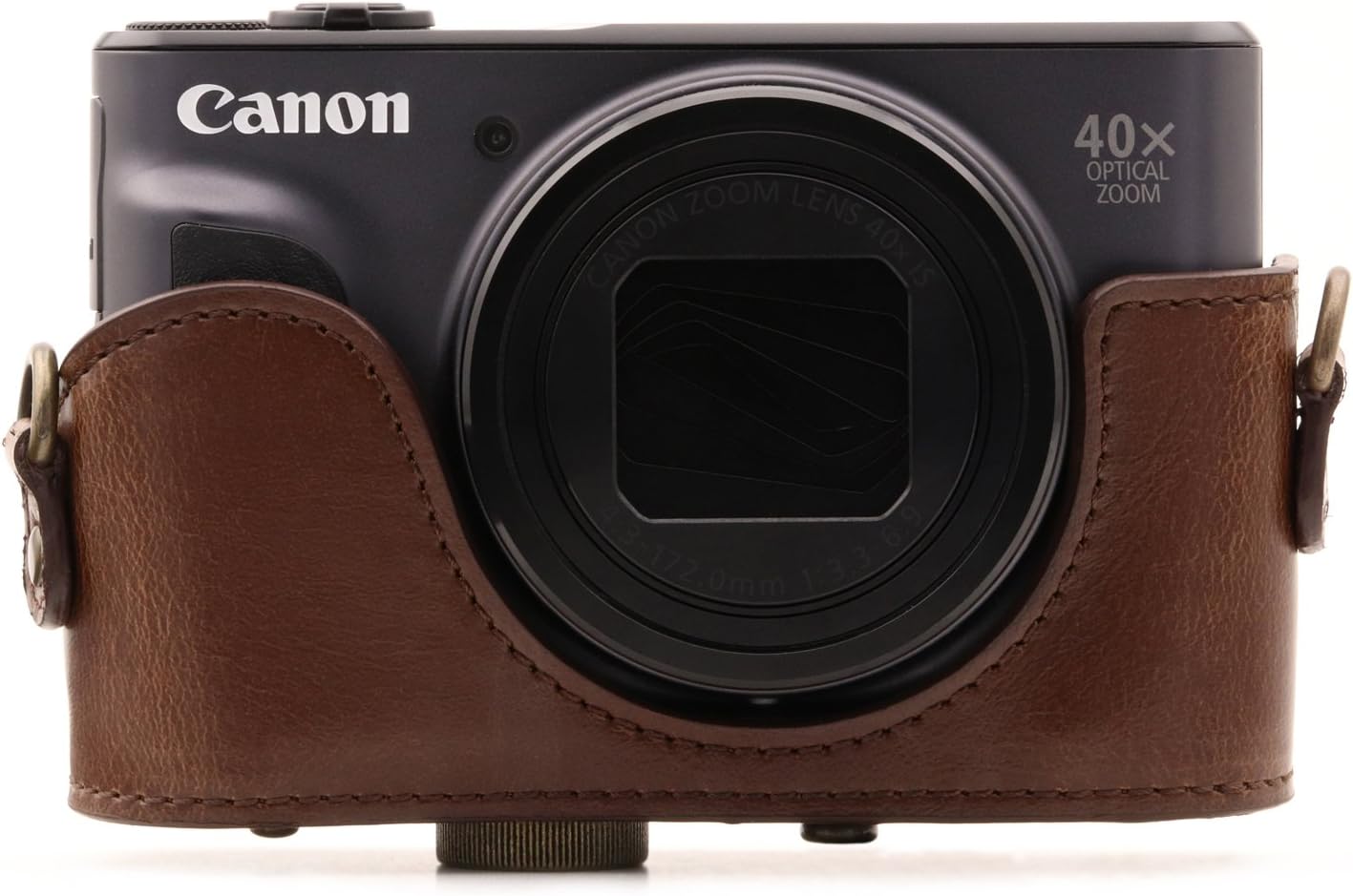 MegaGear MG1174 Canon PowerShot SX740 HS, SX730 HS Ever Ready Leather Camera Case with Strap - Dark Brown