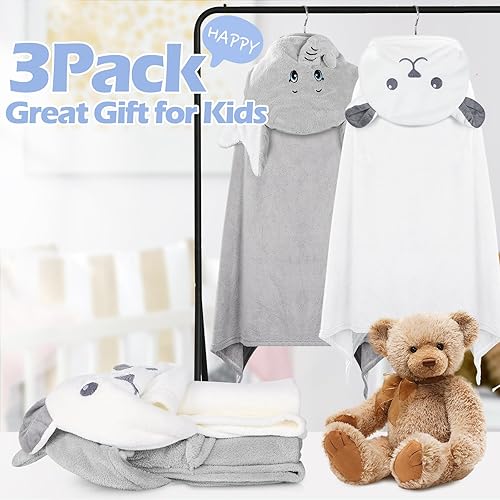 Miniatura 7 de Toalla de baño de bambú con capucha de 3 piezas para niños de 27.5 x 50 pulgadas, toalla de baño absorbente para niños de 3 a 10 años (blanco, gris