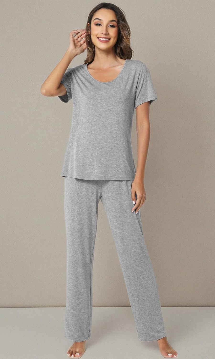 WiWi Womens Viscose from Bamboo Pajamas Set 2 Piece Soft Top with Long Pants Pjs Sleepwear Lightweight Loungewear Sets S-XXL - Image 8