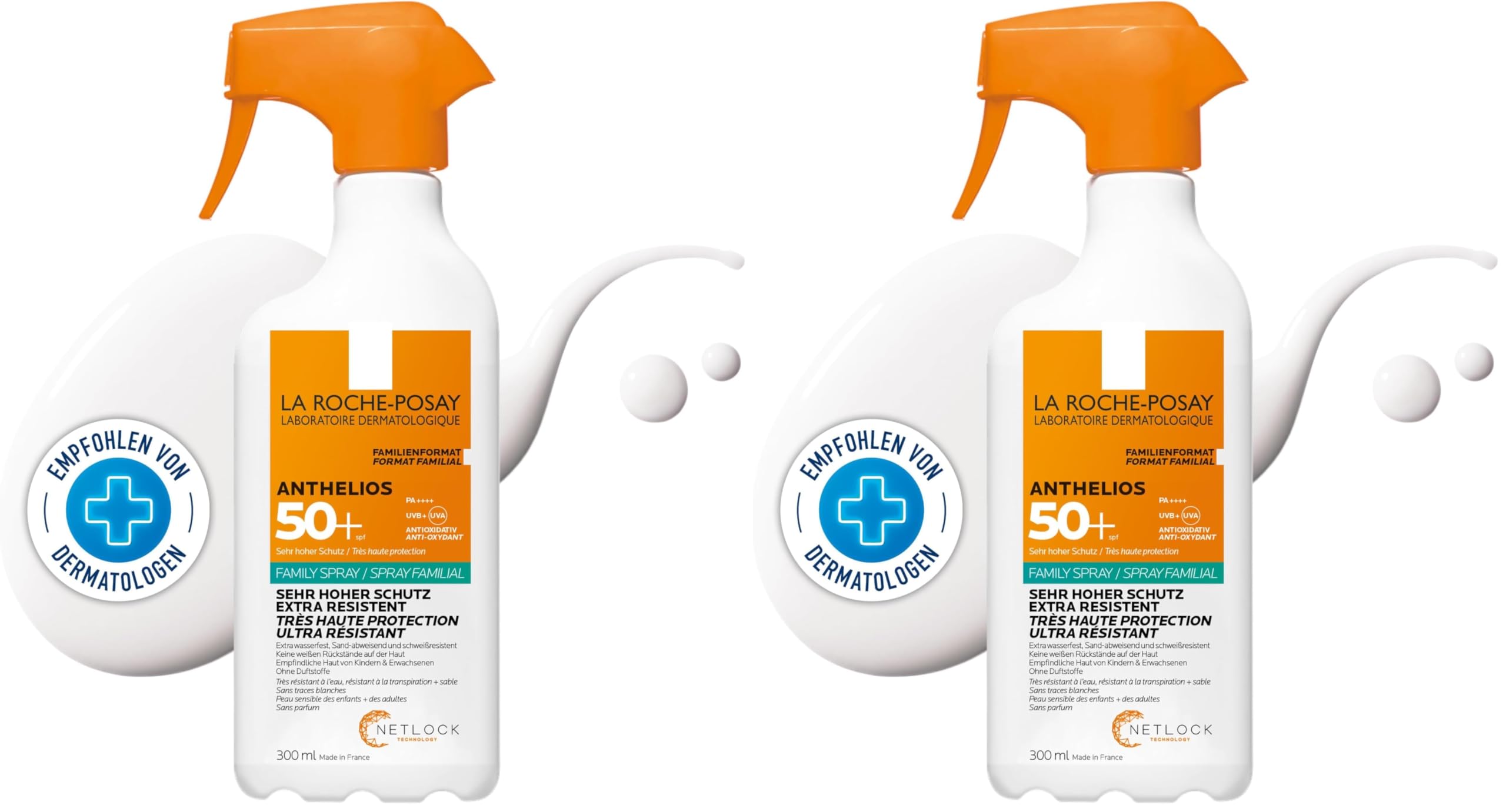 La Roche-Posay Anthelios Invisible Family Spray LSF 50+, Wasserfestes Sonnenspray ohne Duftstoffe für Kinder & Erwachsene, 300 ml (Packung mit 2)