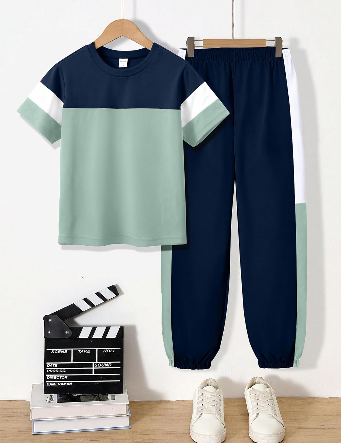 Boys Clothes Size 4-12 Short Sleeve Color Block T-shirt and Long Pants 2PCS Spring Boys Outfits