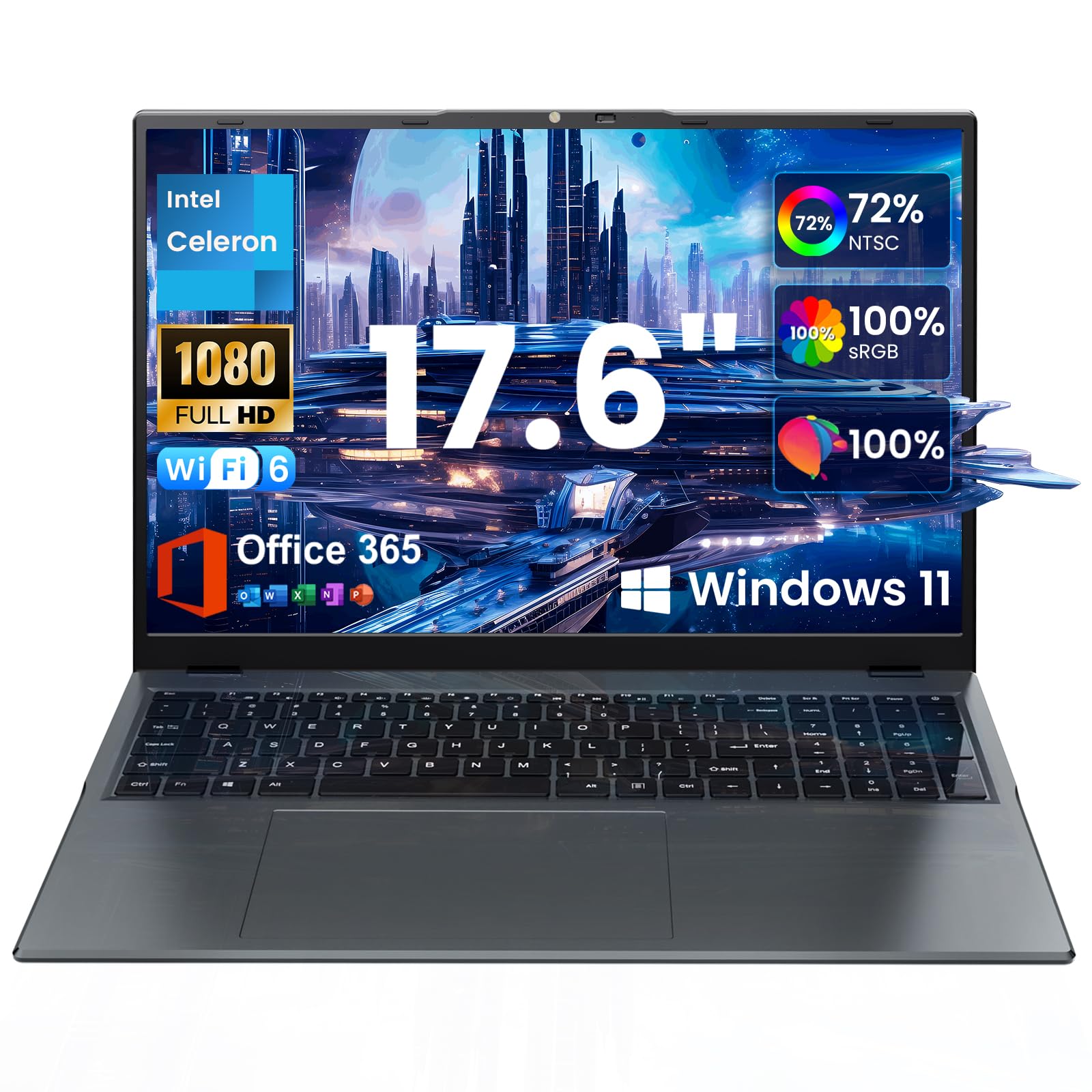 jumper 17.6 Inch Laptop with Office 365, 100% sRGB FHD Display, 16GB RAM 1TB SSD+128GB Storage, N5095 CPU, Windows 11, Backlit Keyboard, 7000mAh, WiFi-6, Laptops Computer for Students and Business