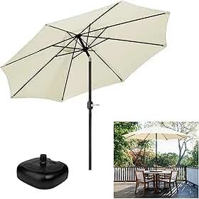 Ombrelone com Base para Piscina 3 metros guarda sol Articulado com Manivela Maresias Bege - AMZ - Bege-Preta